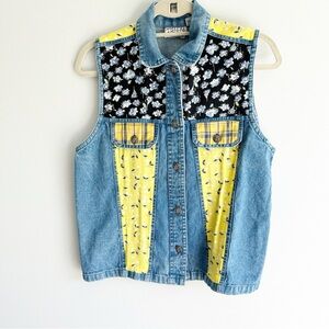 VTG Shelly & Arnold Patchwork Floral Denim Vest Small